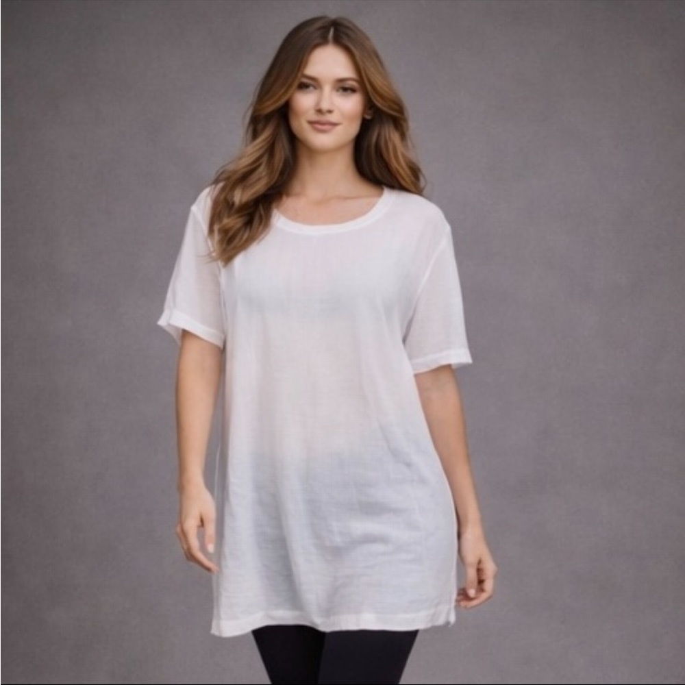 Johnny Was White Crew Neck Gauzy Tunic Top XS